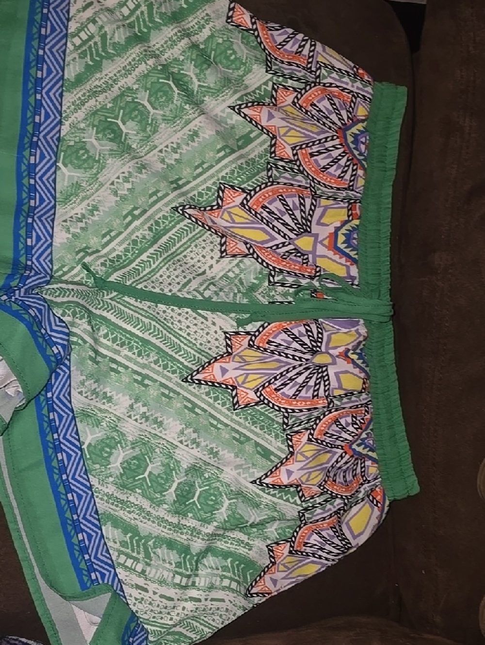 Jealous Tomato Green Patterned Women's Shorts with Multicolor Trim